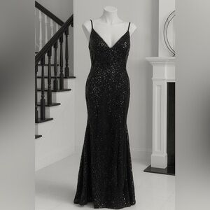 Elegant Black Sequin Evening Gown